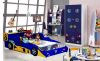 Американская детская спальня для мальчика, детская мебель с кроватью-машиной Формула-1, ложе 190х90 см, артикул 350, цвет синий, материал МДФ